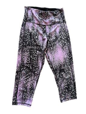 Pink & Black Patterned High-Waisted Capri Leggings Stretchy Fabric Activewear
